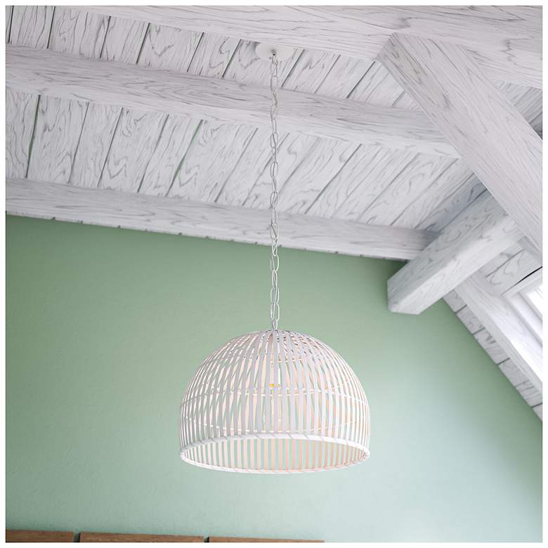 White Rattan Dome Pendant Light