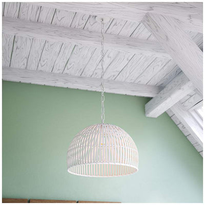 White Rattan Dome Pendant Light