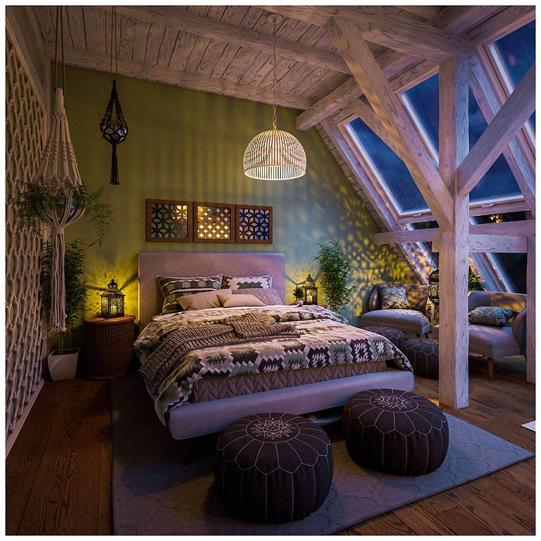 White Rattan Dome Pendant Light