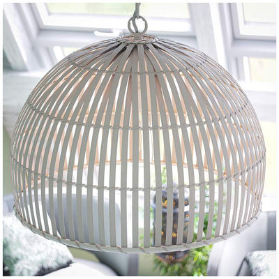 White Rattan Dome Pendant Light