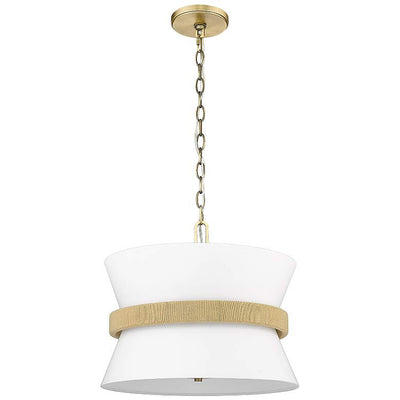 Vintage Brass Pendant Light with White Fabric Shade