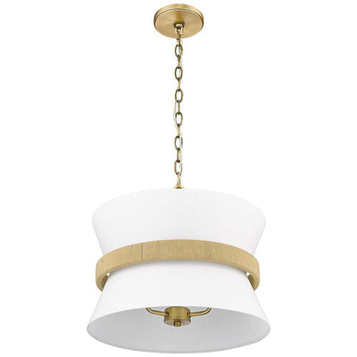 Vintage Brass Pendant Light with White Fabric Shade