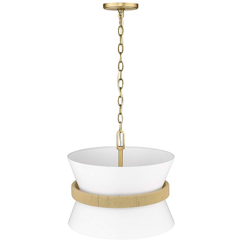 Vintage Brass Pendant Light with White Fabric Shade